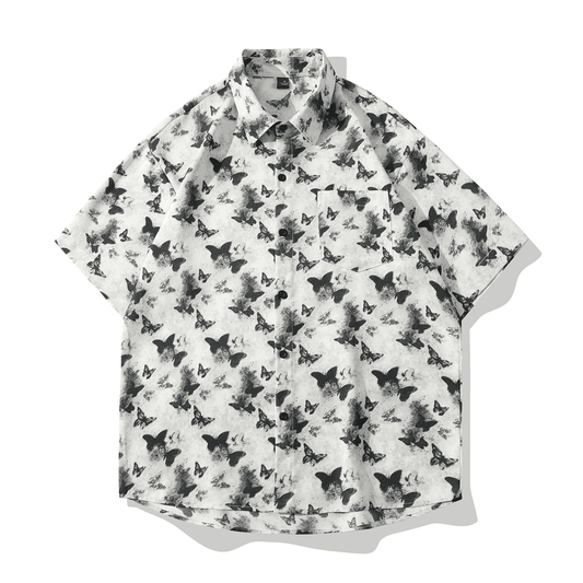 Trendy Butterfly Print Loose-Fitting Shirt