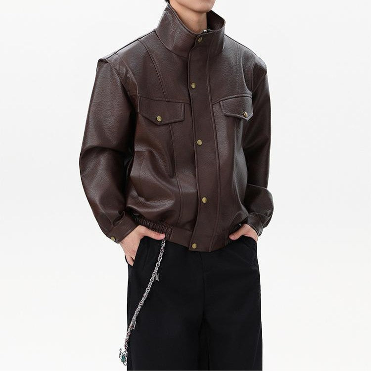 Loose Fit Cargo Leather Jacket