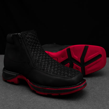 Black Basketweave Leather Botin - 3D Sole Composite Toe