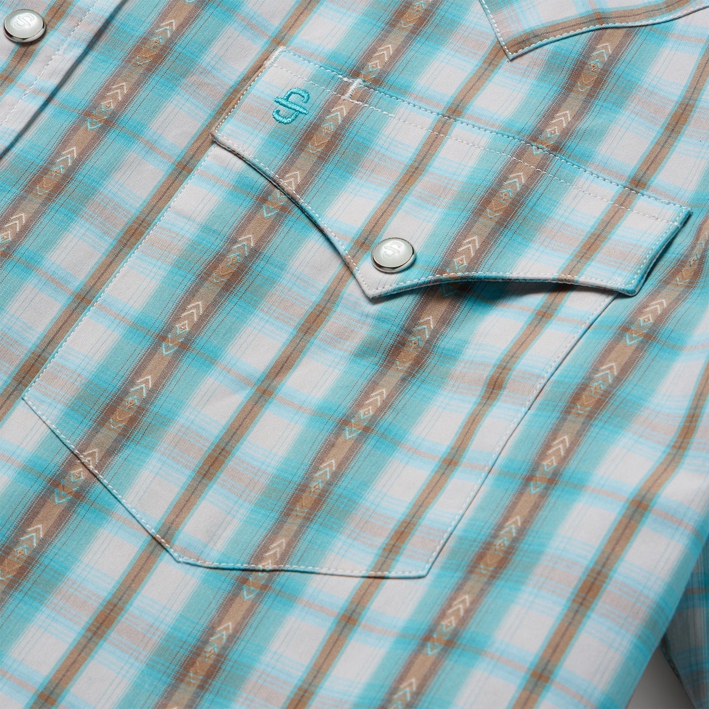 Turquoise Plaid Short-Sleeve Western Shirt