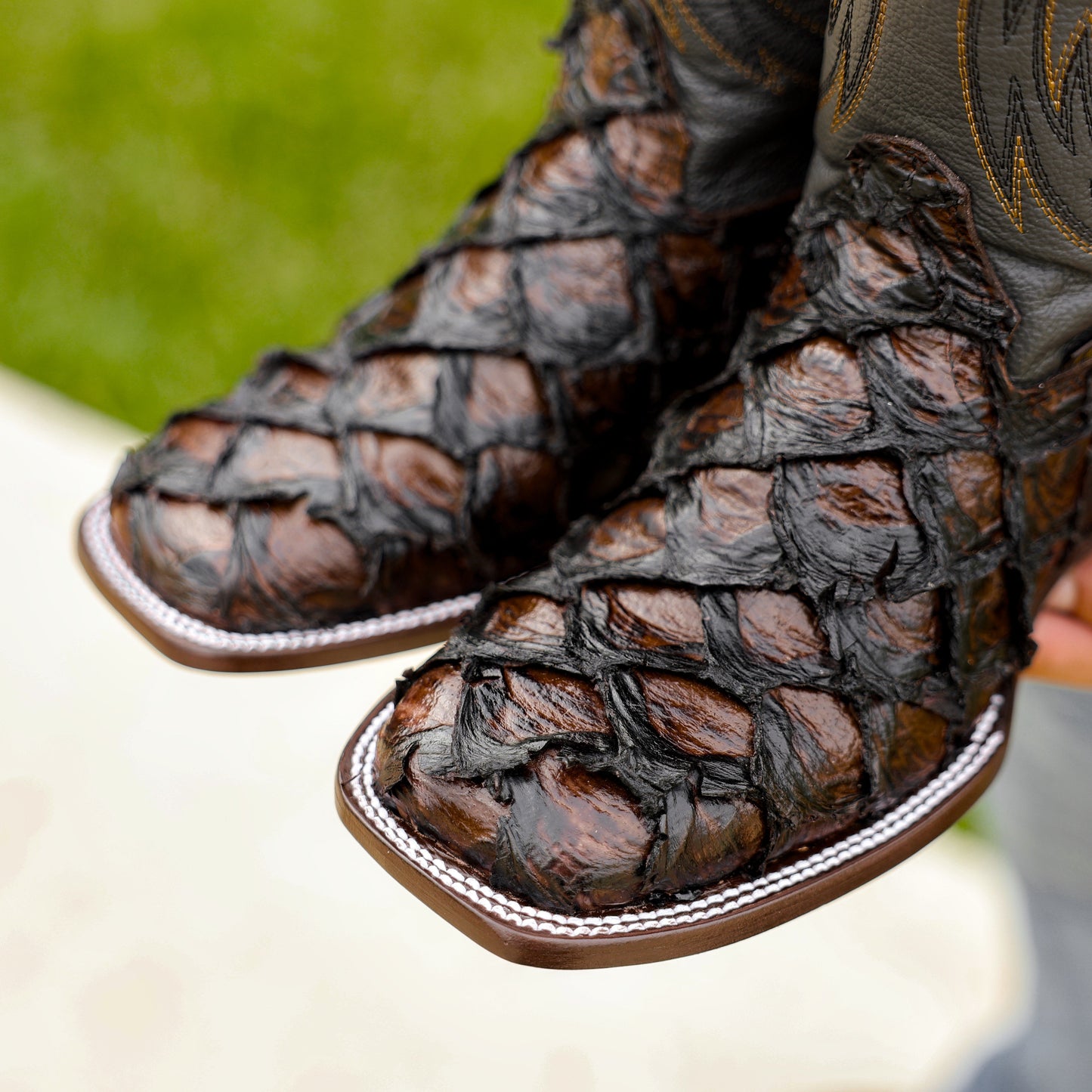 Handcrafted  Jumbo Pirarucu Leather Boots - Square Toe
