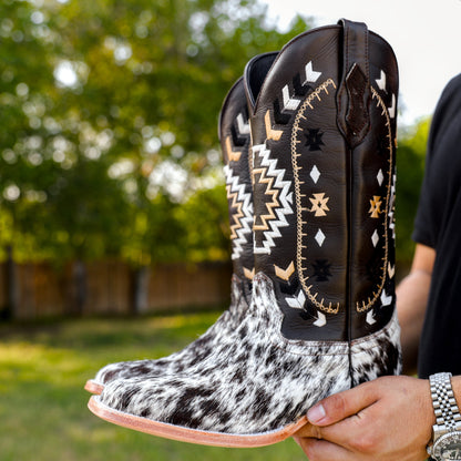 Brown Premium Cowhide Leather Boots - Square Toe