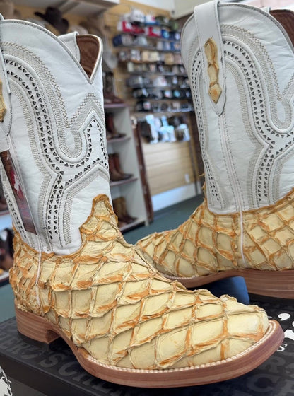 Premium Exotic Pirarucu White Castor Boots