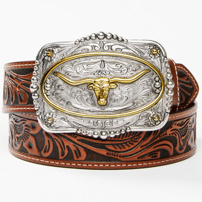 Men's Tooled Longhorn Buckle Belt