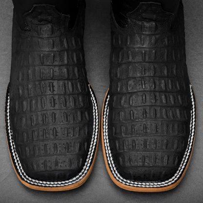 Matte Black Caiman Hornback Leather Boots - Square Toe