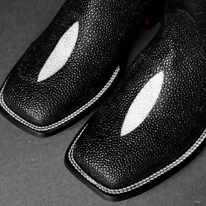 Mystical Black Stingray Leather Boots - Square Toe