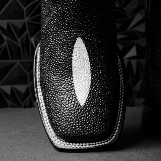 Mystical Black Stingray Leather Boots - Square Toe