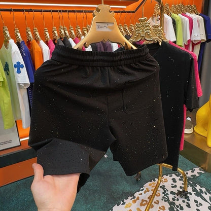 Sparkling Rhinestone Cotton Shorts