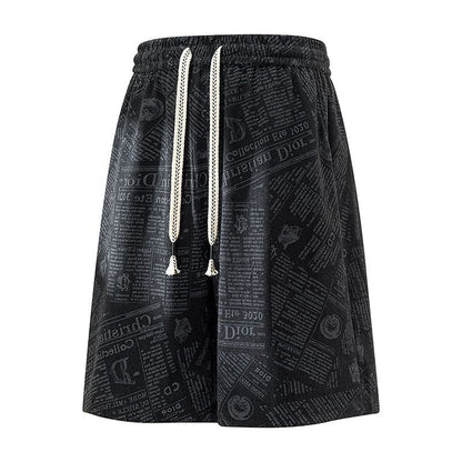 All-Over Newspaper Print Design Two-Piece Set with Edgy Chain