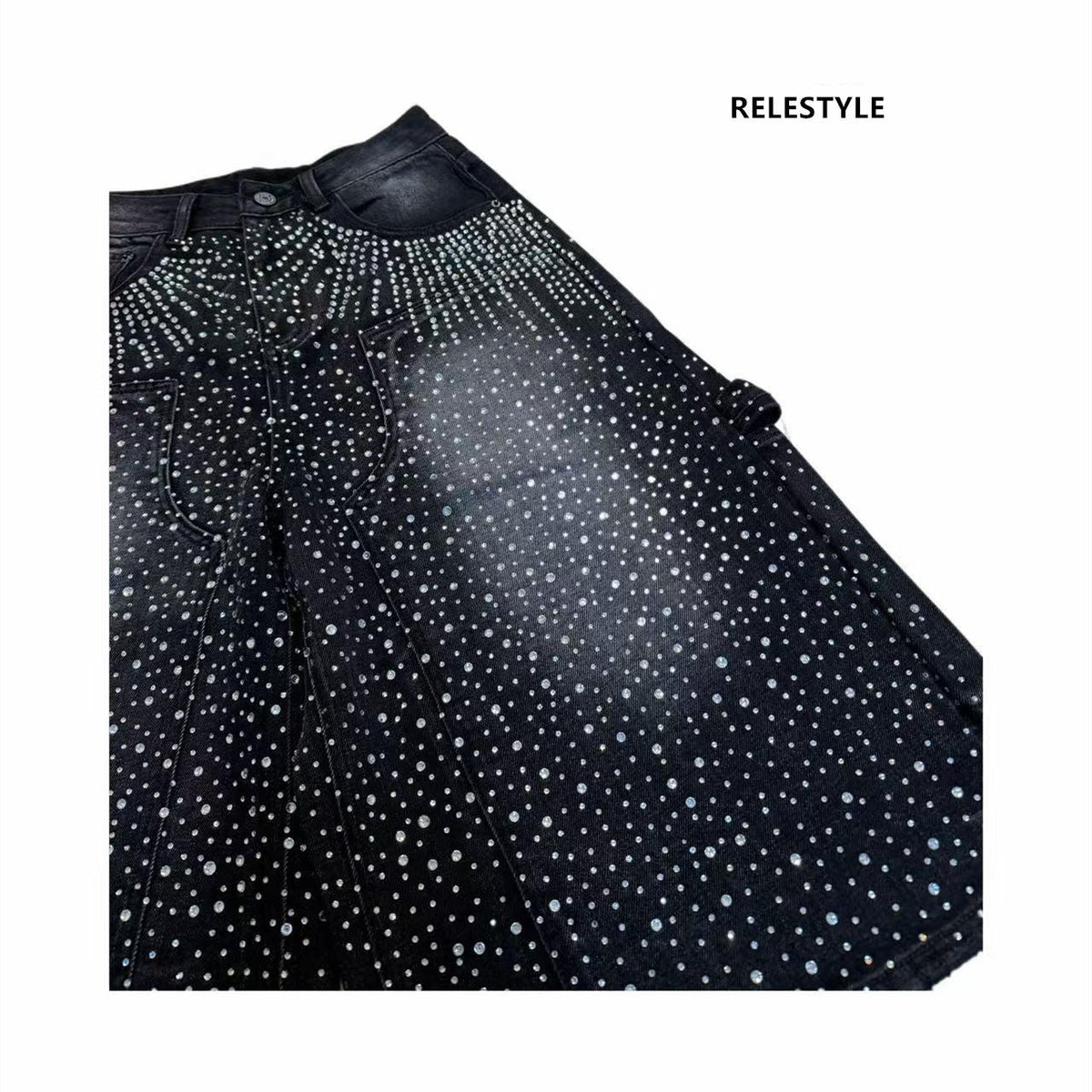 Double-Sided Crystals Distressed 7/8 Denim Shorts