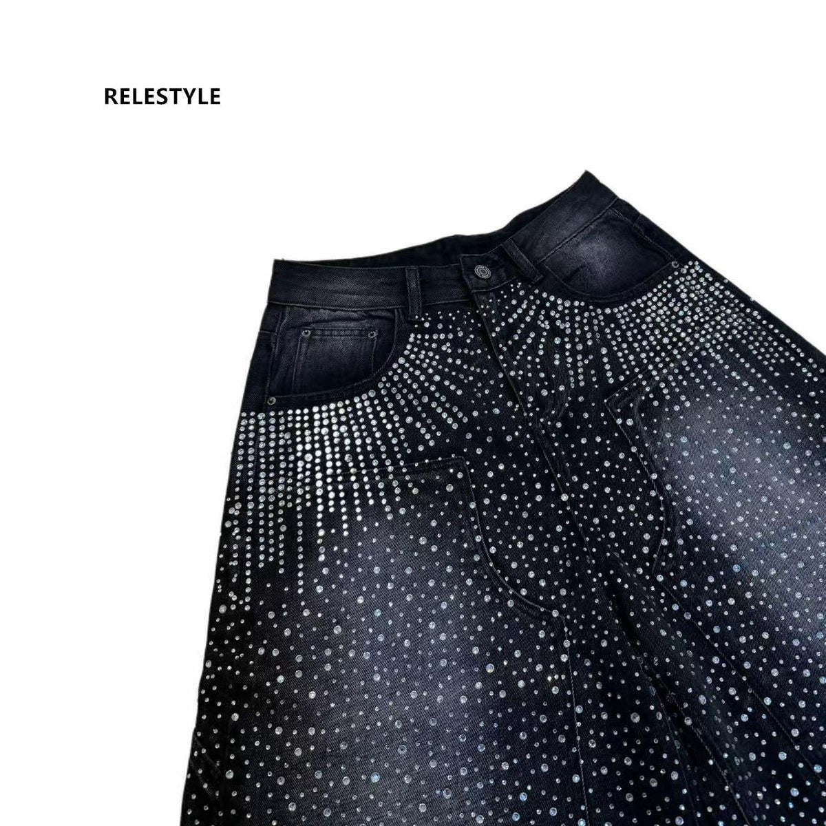 Double-Sided Crystals Distressed 7/8 Denim Shorts