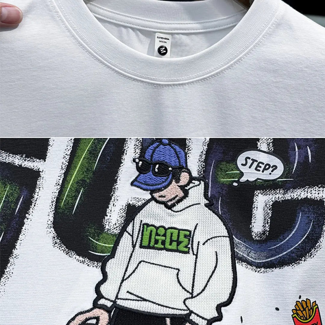 Premium Embroidered Print Short-Sleeved T-Shirt