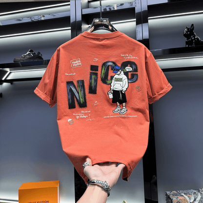 Premium Embroidered Print Short-Sleeved T-Shirt