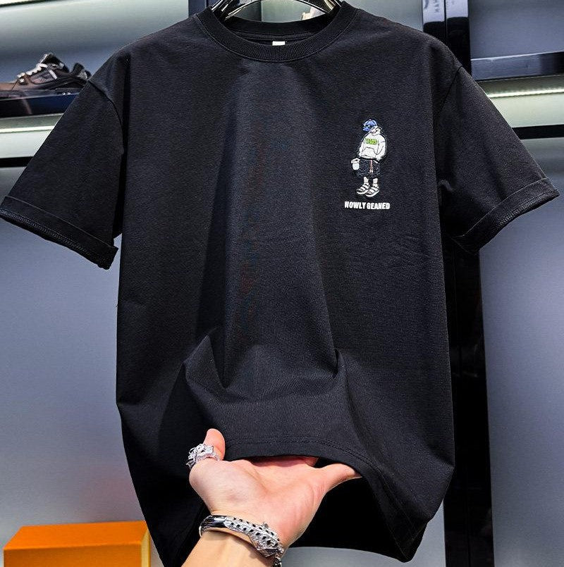 Premium Embroidered Print Short-Sleeved T-Shirt