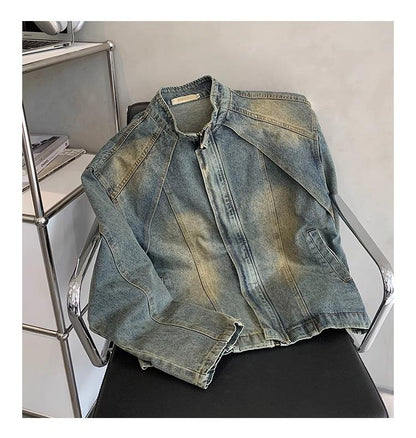 Deconstructed Washed Gradient Heavyweight Denim Jacket