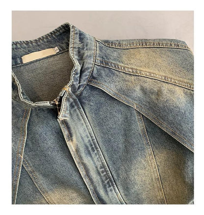 Deconstructed Washed Gradient Heavyweight Denim Jacket