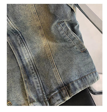 Deconstructed Washed Gradient Heavyweight Denim Jacket