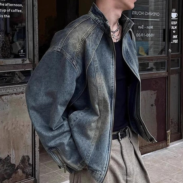Deconstructed Washed Gradient Heavyweight Denim Jacket