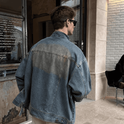 Deconstructed Washed Gradient Heavyweight Denim Jacket