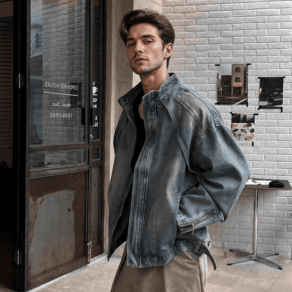 Deconstructed Washed Gradient Heavyweight Denim Jacket