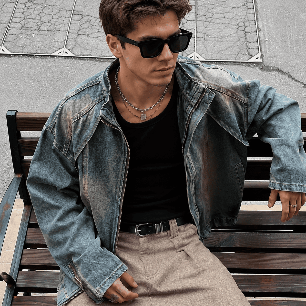 Deconstructed Washed Gradient Heavyweight Denim Jacket