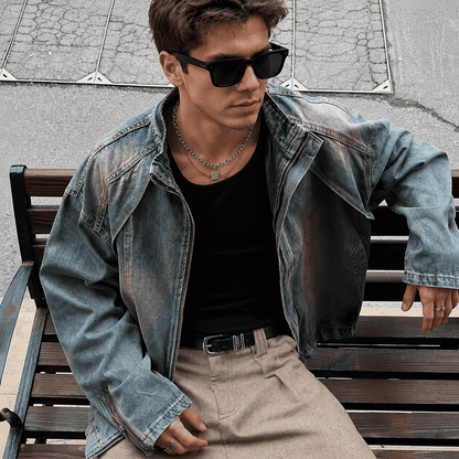 Deconstructed Washed Gradient Heavyweight Denim Jacket