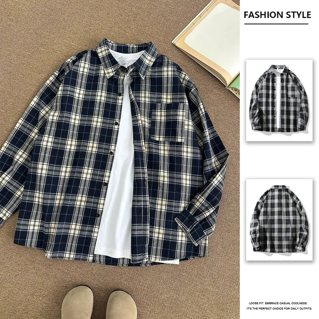 Trendy Versatile Long-Sleeved Plaid Print Shirt