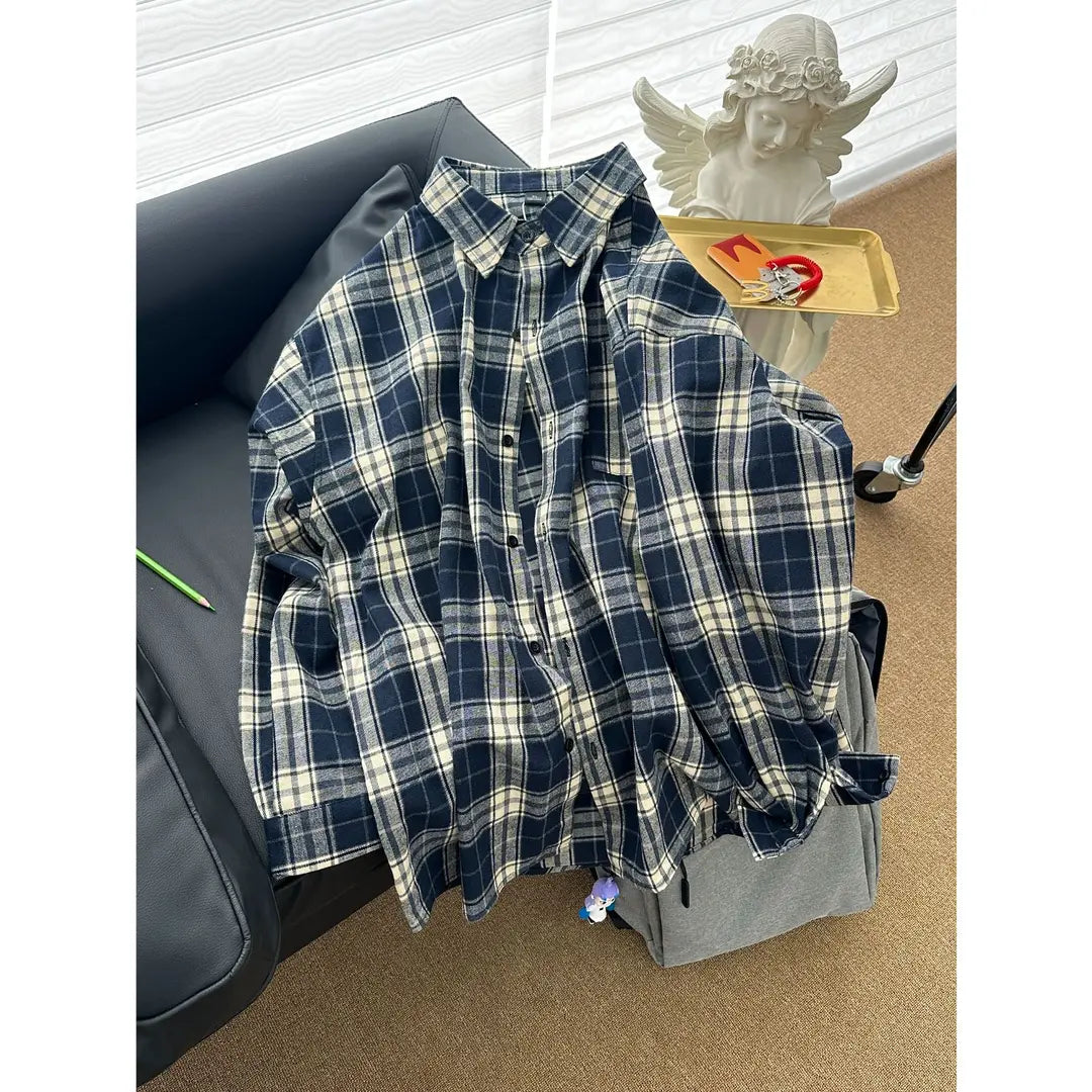 Trendy Versatile Long-Sleeved Plaid Print Shirt
