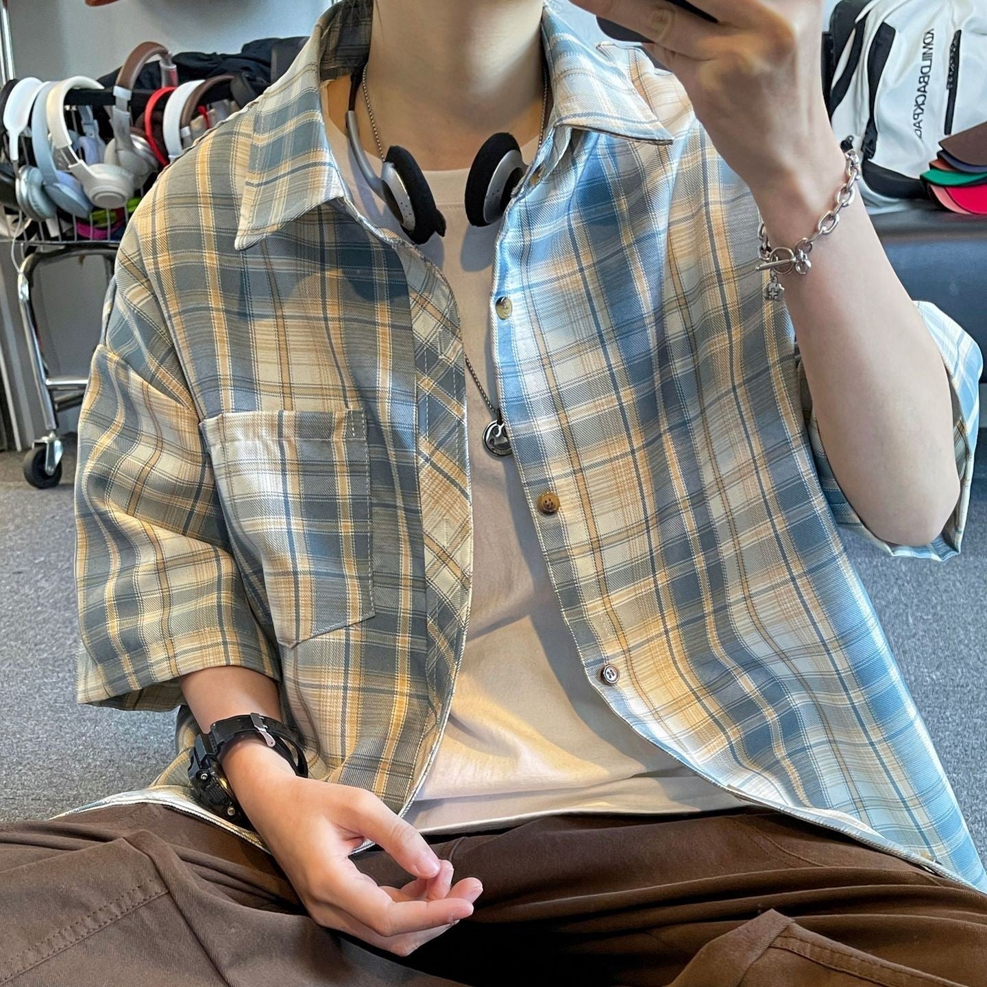 Retro Plaid Printed Loose Casual Shirt