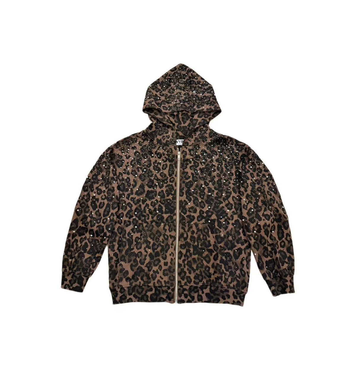 Rhinestone Leopard Zip Up Hoodie