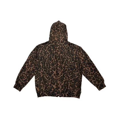 Rhinestone Leopard Zip Up Hoodie