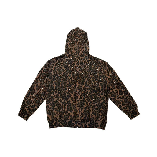 Rhinestone Leopard Zip Up Hoodie