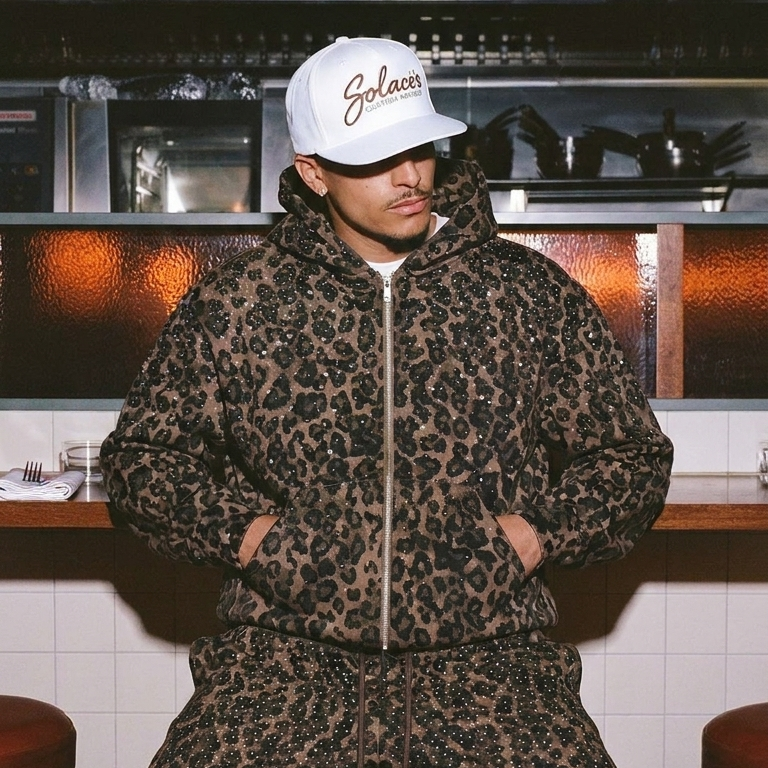 Rhinestone Leopard Zip Up Hoodie