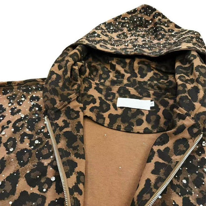 Rhinestone Leopard Zip Up Hoodie