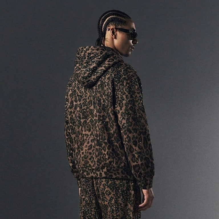 Rhinestone Leopard Zip Up Hoodie