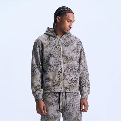 Rhinestone Leopard Zip Up Hoodie
