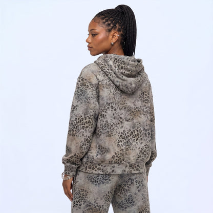Rhinestone Leopard Zip Up Hoodie