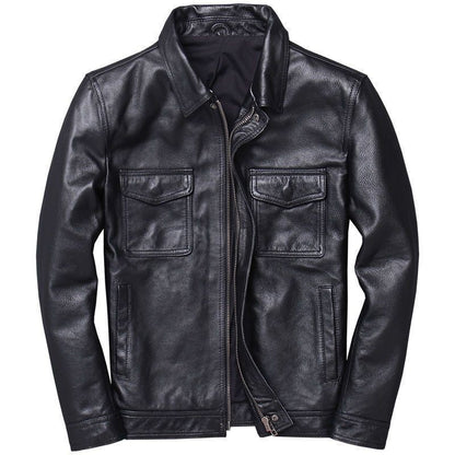 Biker Style Grained Texture Leather Jacket