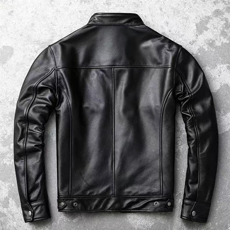 Biker Style Grained Texture Leather Jacket