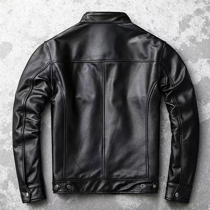 Biker Style Grained Texture Leather Jacket