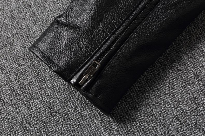 Biker Style Grained Texture Leather Jacket