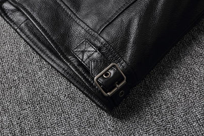 Biker Style Grained Texture Leather Jacket
