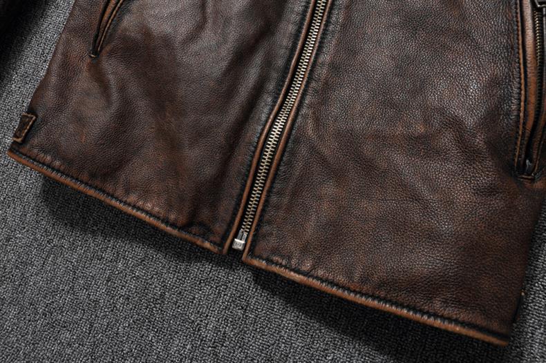 Biker Style Grained Texture Leather Jacket