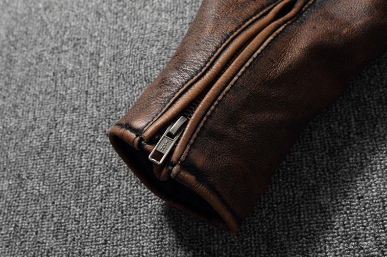 Biker Style Grained Texture Leather Jacket