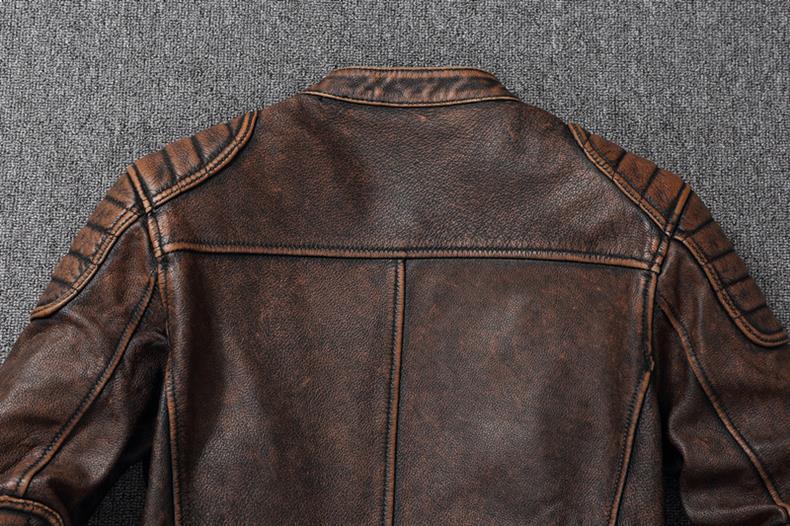 Biker Style Grained Texture Leather Jacket
