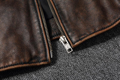 Biker Style Grained Texture Leather Jacket