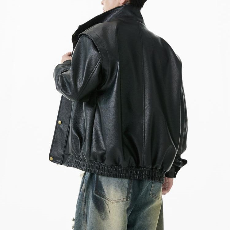 Loose Fit Cargo Leather Jacket
