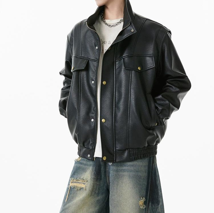 Loose Fit Cargo Leather Jacket