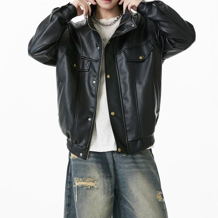 Loose Fit Cargo Leather Jacket