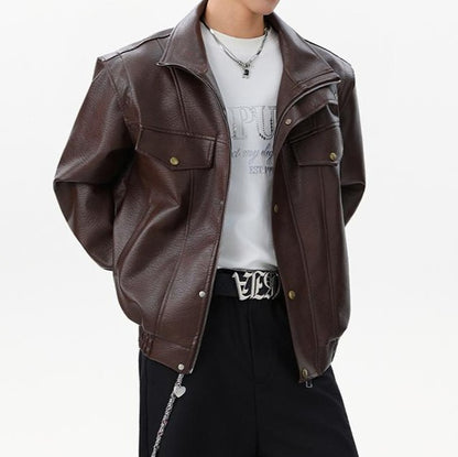 Loose Fit Cargo Leather Jacket